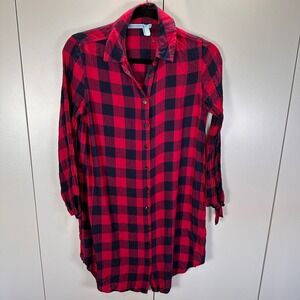 Draper James Womens Red‎ Navy Plaid Long Sleeve Shirt Dress Size 6